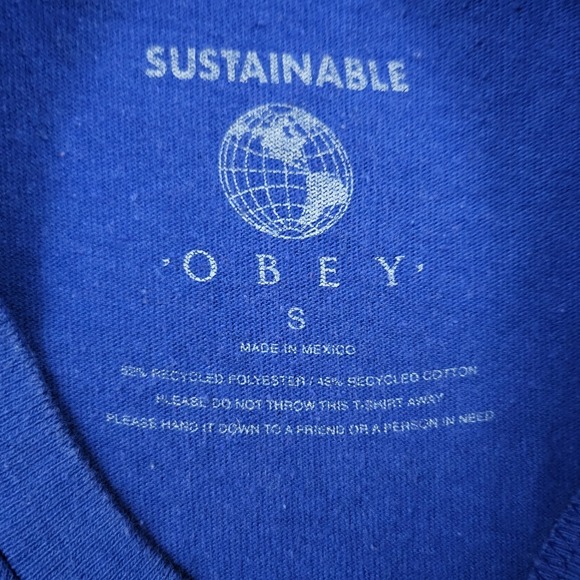 OBEY Sustainable Graphic T Shirt Blue Women's Size S Recycled Blend - Picture 9 of 11
